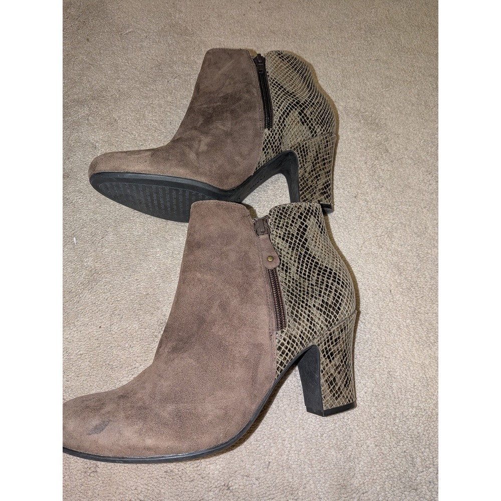 Hotter‎ Divine Brown Suede Snakeskin Embossed Ankle Boots Block Heel Size 5.5 UK